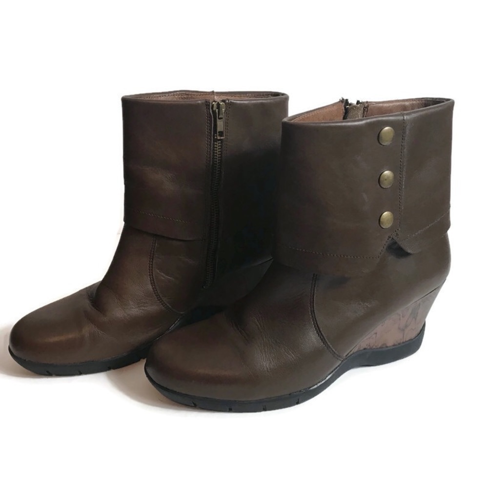 Sanita Maddox 100% Leather Brown Wedge‎ Leather Booties Size 10